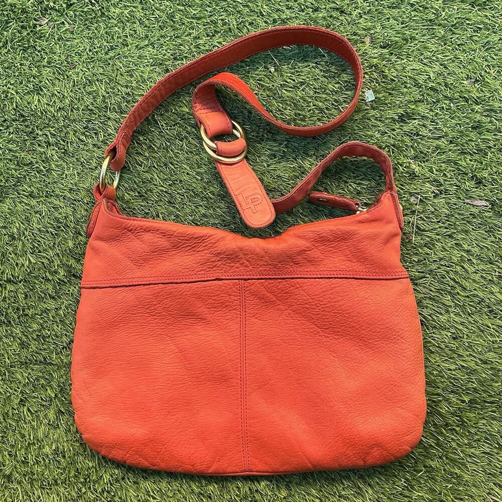 Linea Pelle Collection Orange Leather Hobo Shoulder Crossbody Bag Purse